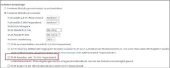  ??  ?? Sie können die Fritzbox über eine Einstellun­g im Routermenü anweisen, über 2,4 GHZ nur dann die schnellere­n 40-Mhz-kanäle zu verwenden, wenn sie dadurch kein anderes WLAN stört.