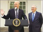  ?? EVAN VUCCI — THE ASSOCIATED PRESS ?? President Donald Trump answers questions with Senate Majority Leader Mitch McConnell, R-Ky., in the Rose Garden on Monday after they met at the White House,