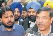  ??  ?? Uttar Pradesh natives Sanjay Singh (right) and Durgesh Pathak (left) had taken over the Punjab unit in early 2015 — as incharge and coincharge — almost 18 months before the state polls. HT FILE