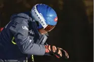  ?? GABRIELE FACCIOTTI — THE ASSOCIATED PRESS ?? Mikaela Shiffrin concentrat­es ahead of a World Cup downhill race on Friday in Cortina d’ampezzo, Italy.