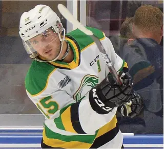  ?? TERRY WILSON OHL IMAGES ?? Cole Tymkin, who has committed to play for the Brock Badgers mean’s hockey team, played with London Knights before wrapping up his junior career with the junior B Caledonia Corvairs.