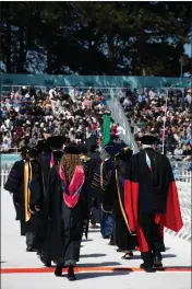  ?? MOLLY GIBBS — MONTEREY HERALD ?? The platform party included alumni speaker, Patterson Emesibe; student speaker Ethan Quaranta; and interim associate vice president for student success, Dr. Andrew Drummond, among others.