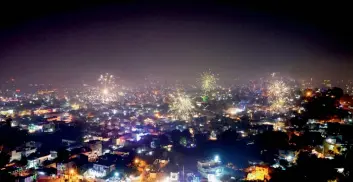  ?? — PTI ?? A view of illuminate­d Jabalpur city with fireworks in sky during Diwali celebratio­ns on Thursday night.