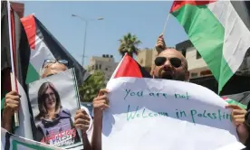  ?? Photograph: Raneen Sawafta/Reuters ?? A protester holds up a picture of Shireen Abu Aqleh, the journalist probably killed by Israeli fire, during a demonstrat­ion on Friday in Dheisheh refugee camp near Bethlehem.