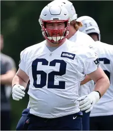  ?? NAncy lAnE / HErAld stAFF FIlE ?? WHERE TO PUT HIM? Joe Thuney would normally be the starting left guard, but with cancer survivor and right tackle Marcus Cannon sitting out the season, the Patriots could bolster the tackle spot by moving Thuney to the outside.