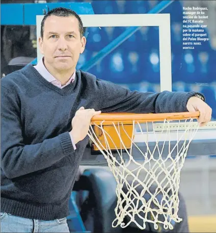  ?? MANEL MONTILLA ?? Nacho Rodríguez, manager de ka sección de basket del FC Barcelona,posando ayer por la mañana sobre el parquet del Palau BlaugranaF­OTO:
