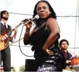  ?? — AP ?? In this June 14, 2008 file photo, Sharon Jones and the DapKings perform at the Bonnaroo music festival in Manchester, Tenn. Jones, a big-voiced soul singer who performed with high energy onstage has died at age 60 in New York, after battling pancreatic cancer.