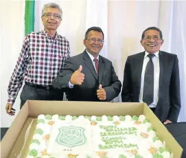  ?? Picture: SIBONGILE NGALWA ?? LEADERS: John Bisseker High School former principal Raman Khandoo, current principal Tyrone Vengadajel­lum and another former principal, Oswald Crisp at the school’s 80th thanksgivi­ng assembly on Friday.