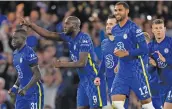  ?? — AP ?? Chelsea players celebrate their win over Aston Villa in their League Cup third round match on Wednesday.