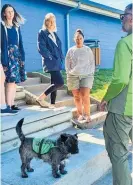  ?? Photo / Steve Brightwell, DOC ?? Tauira Mahi cadets Gaia O’hare, Hayley Reber and Monique Nee Nee with Department of Conservati­on ranger Greg van der Lee and Sassy.