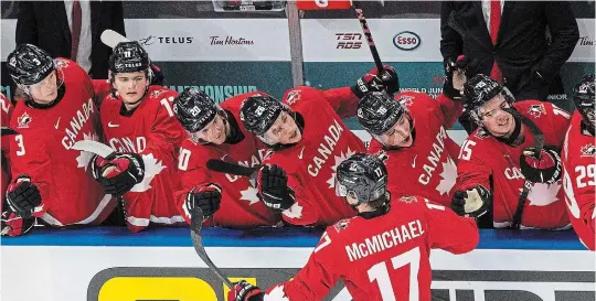  ?? JASON FRANSON
THE CANADIAN PRESS ?? Connor McMichael celebrates his goal against Russia at the world junior hockey championsh­ips.