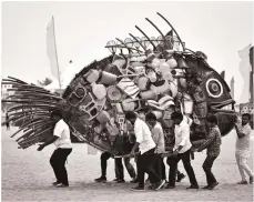  ?? EPA ?? A fish installati­on in Chennai, India. Almost half of the world’s plastic waste makes up 80 per cent of all marine pollution