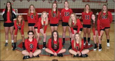  ??  ?? Members of the Shelby seventh grade volleyball team include: front row, from left, Leah Fields, Mylee Shackle and Adalie Miller. Middle row, Alexandra Lay, Madison Henkel, Lacey Mccoy and Natalie Kennard. Back row, coach Megan Crain, Natalie Korbas, Grace Fuller, Alivia Fritz, Ruthie Faith and Alexis Young.