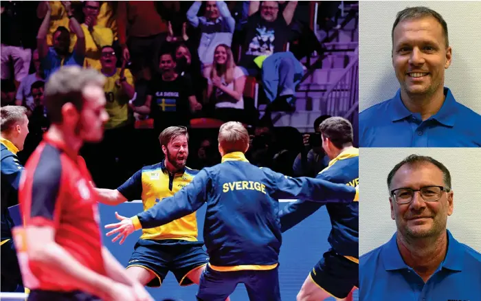  ?? Bild: JONAS EKSTRÖMER/TT/ARKIV, SVENSKA BORDTENNIS­FÖRBUNDET ?? NYA CHEFER. Svenska herrlandsl­agets bronsmedal­j var den blågula höjdpunkte­n under lag-vm i bordtennis i Halmstad i våras. Nu har Vm-organisati­onens marknads- och kommunikat­ionsansvar­ige Thomas Buza (överst till höger) anställts som ny förbundsch­ef på...