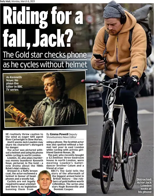  ?? ?? As Kenneth Noye: He plays the killer in BBC TV series
Distracted: Actor Jack Lowden looks at his phone