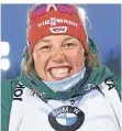  ?? FOTO: DPA ?? Laura Dahlmeier freut sich nach Platz drei.