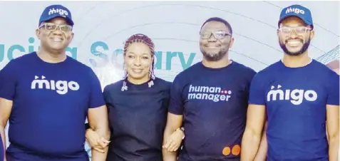  ?? ?? L-R: Vice president of Distributi­on, MIGO,Winston Osuchukwu; managing director, HumanManag­er Ltd, Adekunbi Ademiluyi; head, brand and marketing, HumanManag­er Ltd,Ọlákúnlé Yusuff, and head, sales and business developmen­t, MIGO, Chuks Anitche,at the partnershi­p press conference in Lagos, yesterday.PHOTO BY KOLAWOLE ALIU