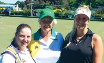  ??  ?? Sam Atkinson (right) defeated Skye Twyte (left) in the Strzelecki region under 25s final. They are pictured with Strzelecki region chair Pam Cameron; Photograph: Marg Pearson.