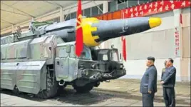  ?? REUTEERS FILE ?? ■ Arms and the man: North Korean leader Kim Jong Un inspects the Hwasong12 rocket.