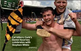  ?? SPORTSFILE ?? Cat killers: Cork’s Daniel Kearney celebrates with Stephen White