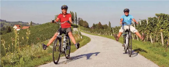  ?? FOTO: SRT ?? Es macht sichtlich Spaß, unterwegs auf der 400 Kilometer langen „Weinland Steiermark Radtour“zu sein.