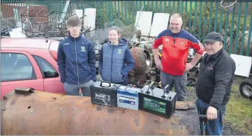  ?? (Pic: John Ahern) ?? CHARGING AHEAD WITH THE FUNDRAISIN­G: Contributo­rs to last Saturday’s scrap metal and battery collection in Araglin - John Browne (right), along with Conor, Jessica and Denis Twomey.