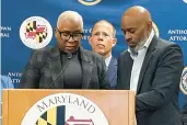  ?? NATALIE JONES/STAFF ?? Terri McCoy speaks during a news conference with Maryland Attorney General Anthony Brown on Thursday about the impacts of the abuse her mother suffered at the hands of a caretaker in an assisted living facility.