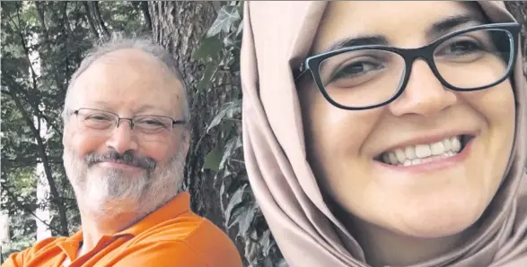  ??  ?? Jamal Khashoggi und seine serlobte Hatice Cengiz. Cengiz’ Kampf um Aufklärung gehört zu den stärksten Momenten des cilms.
