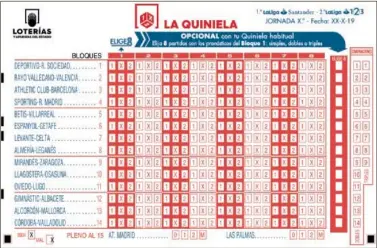  ??  ?? El nuevo boleto de La Quiniela tiene una nueva columna en la parte derecha para jugar al Elige8.