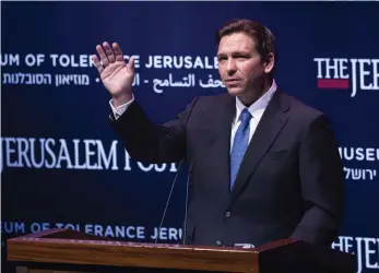  ?? Getty ?? Ron DeSantis in Jerusalem. The Republican candidate has adopted a strong pro-Israel stance