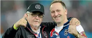 ?? JASON OXENHAM/FAIRFAX NZ ?? Sir Peter Leitch and John Key at the Warriors v Manly grand final in Sydney in 2011. Sir Peter has been a huge rugby league fan since the late 1960s.