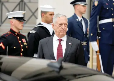  ?? PICTURE: REUTERS ?? DIPLOMACY: US Secretary of Defense James Mattis awaits the arrival of Qatari Emir Sheikh Tamim Bin Hamad Al-Thani for an Enhanced Honor Cordon meeting at the Pentagon in Washington DC.