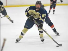  ?? PETE BANNAN - DIGITAL FIRST MEDIA ?? West Chester Rustin junior Matthew Owens (98) breaks free to score his second goal of the game against Hershey in the Flyers Cup semifinals Monday evening.