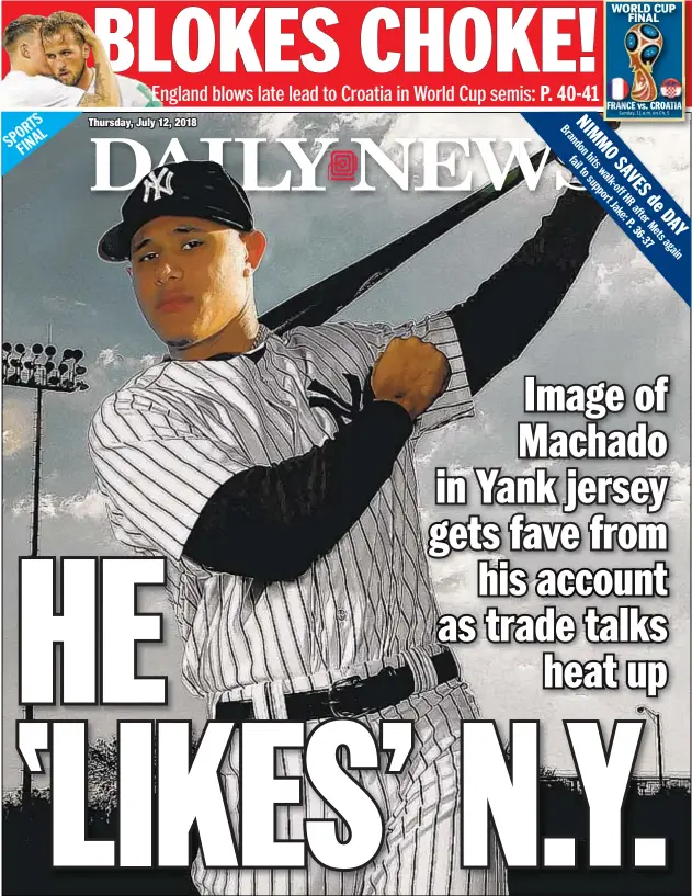  ??  ?? Manny Machado seems to be in a New York State of Mind with reports percolatin­g about a trade to Yankees, who crush O’s 9-0 Wednesday.