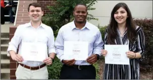  ?? The Sentinel-Record/Richard Rasmussen ?? DISTINGUIS­HED SCHOLARS: Three local students received designated $5,000 scholarshi­p awards Tuesday during a ceremony in the Dr. Martin Eisele Auditorium of the Frederick M. Dierks Center for Nursing and Health Sciences at National Park College for the...