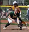  ?? RANDY MEYERS — FOR THE MORNING JOURNAL ?? Lauren Toth of Firestone takes a lead from first behind Brianna Waldecki of Amherst on May 16.