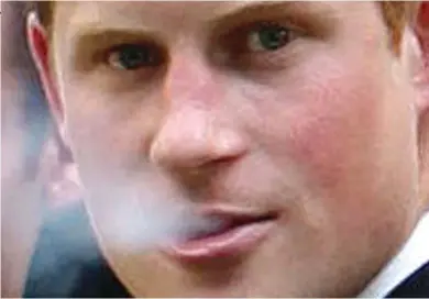  ?? ?? Harmful: Prince Harry exhales cigarette smoke at a friend’s wedding in London in 2009