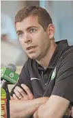  ?? STAFF PHOTO BY MATT STONE ?? SPEAKING OUT: Coach Brad Stevens and several Celtics yesterday addressed the issue of protests in sports.