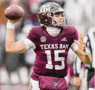  ?? Brett Coomer/Staff photograph­er ?? Texas A&M quarterbac­k Conner Weigman passed for eight touchdowns in four starts last season.