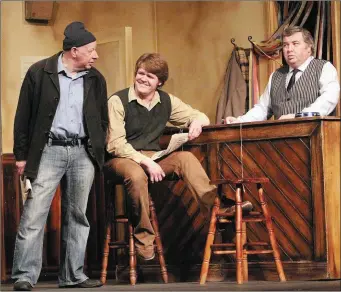  ??  ?? Pheonix Players, Tom Walsh, Kieran Brennan and Eamon Gallagher in ‘ Poor Beast in the Rain’ the opening play in the Western Drama Festival.