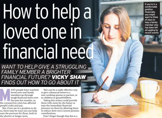  ??  ?? If you’re in a comfortabl­e position financiall­y you might want to think of ways to help a family member who has been left struggling by recent events