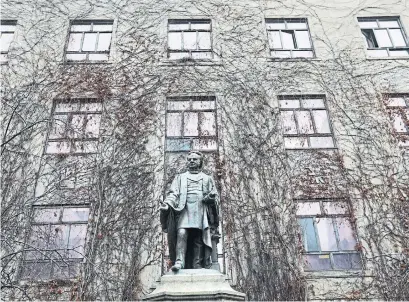  ?? RICHARD LAUTENS TORONTO STAR FILE PHOTO ?? A statue of Egerton Ryerson, for whom the university is named, on Gould Street on the campus. Ryerson was instrument­al in building public education in Ontario, but he also helped conceptual­ize Canada’s residentia­l school system.