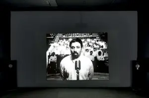  ??  ?? Iranian visual artist Shirin Neshat’s dual videoscape
Turbulent.