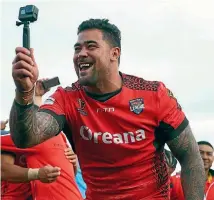  ?? RENEE MCKAY ?? Andrew Fifita shows his delight after Tonga’s win over the Kiwis.