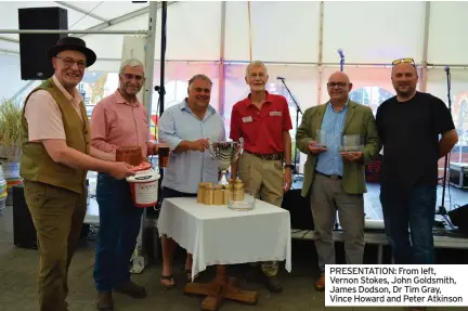  ?? ?? PRESENTATI­ON: From left, Vernon Stokes, John Goldsmith, James Dodson, Dr Tim Gray, Vince Howard and Peter Atkinson