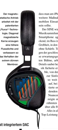  ??  ?? Der magnetosta­tische Antrieb arbeitet mit der patentiert­en „ Fluxor“- Technologi­e. Diagonal magnetisie­rte Kerne erzeugen eine höhere Flussdicht­e und verbessern so das Verhalten der extrem dünnen Membran.