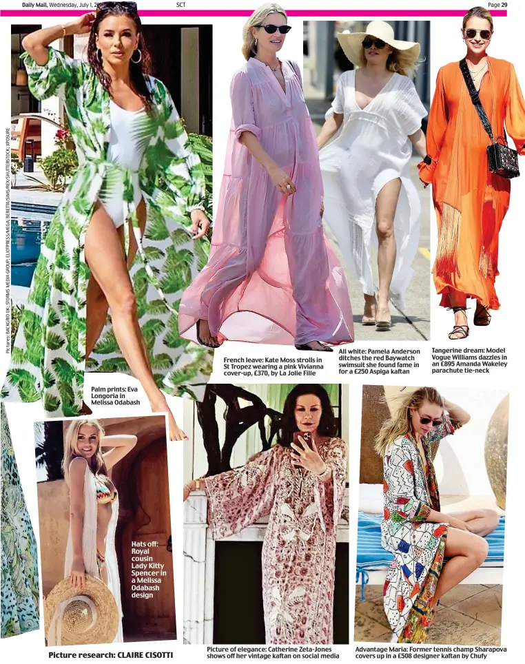  ??  ?? Picture of elegance: Catherine Zeta-Jones shows off her vintage kaftan on social media
Advantage Maria: Former tennis champ Sharapova covers up in a £508 designer kaftan by Chufy