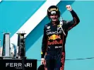  ?? ?? Red Bull driver Max Verstappen of the Netherland­s celebrates winning the Miami Grand Prix at Miami Internatio­nal Autodrome