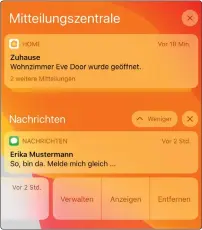  ??  ?? IOS kann Nachrichte­n in der Mitteilung­szentrale gruppieren. Tippen Sie auf einen Stapel, um alle zu sehen. Wischen Sie seitlich zur Bearbeitun­g.