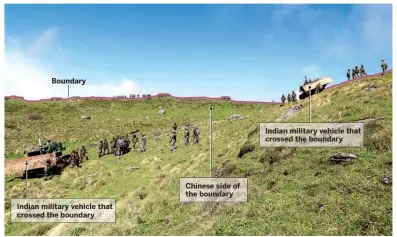  ?? PROVIDED TO CHINA DAILY ?? A Foreign Ministry photo released on Wednesday shows Indian troops encroachin­g on Chinese territory.